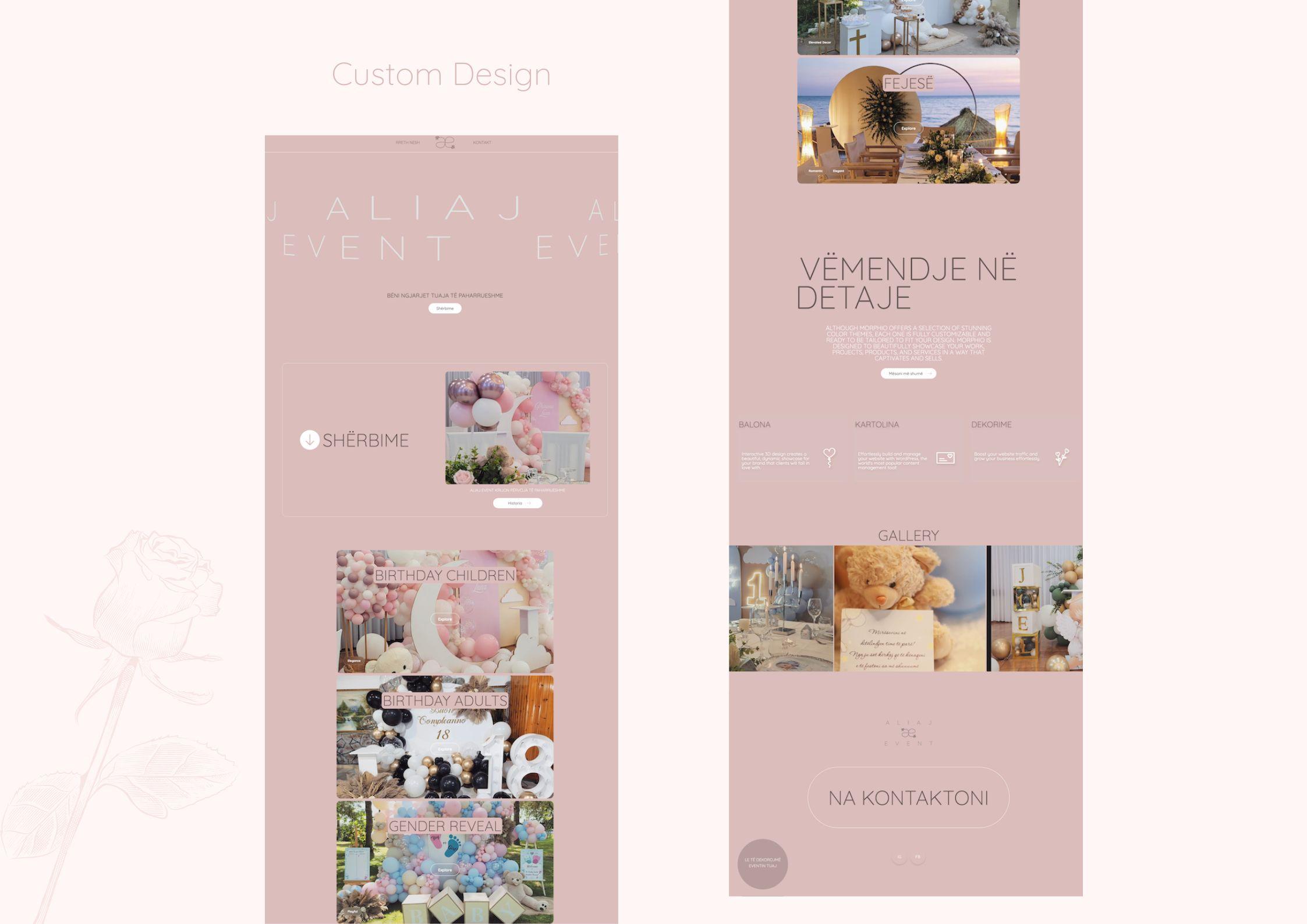 Custom Design for Aliaj Event, Website Template, Website for services, beautiful website, pink website